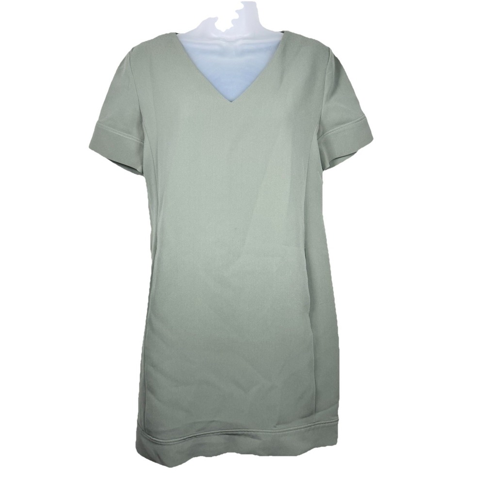 Theory Admiral Crepe Shift Dress Sage Green V-Neck Short Sleeve Work Size 4